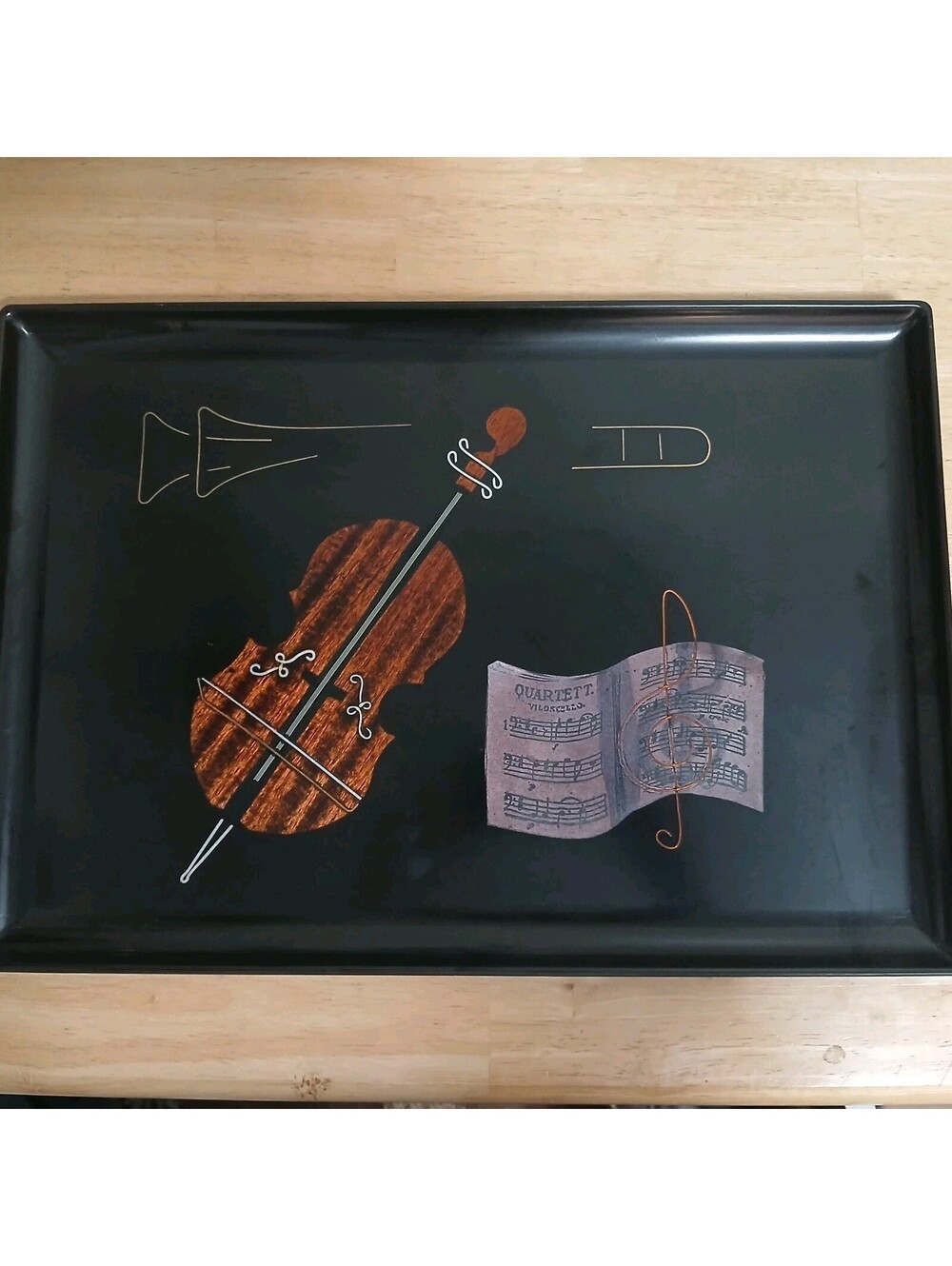 Large Couroc of Monterey Cello & Music Sheet Inlay tray - Approx 18" x 12.5"